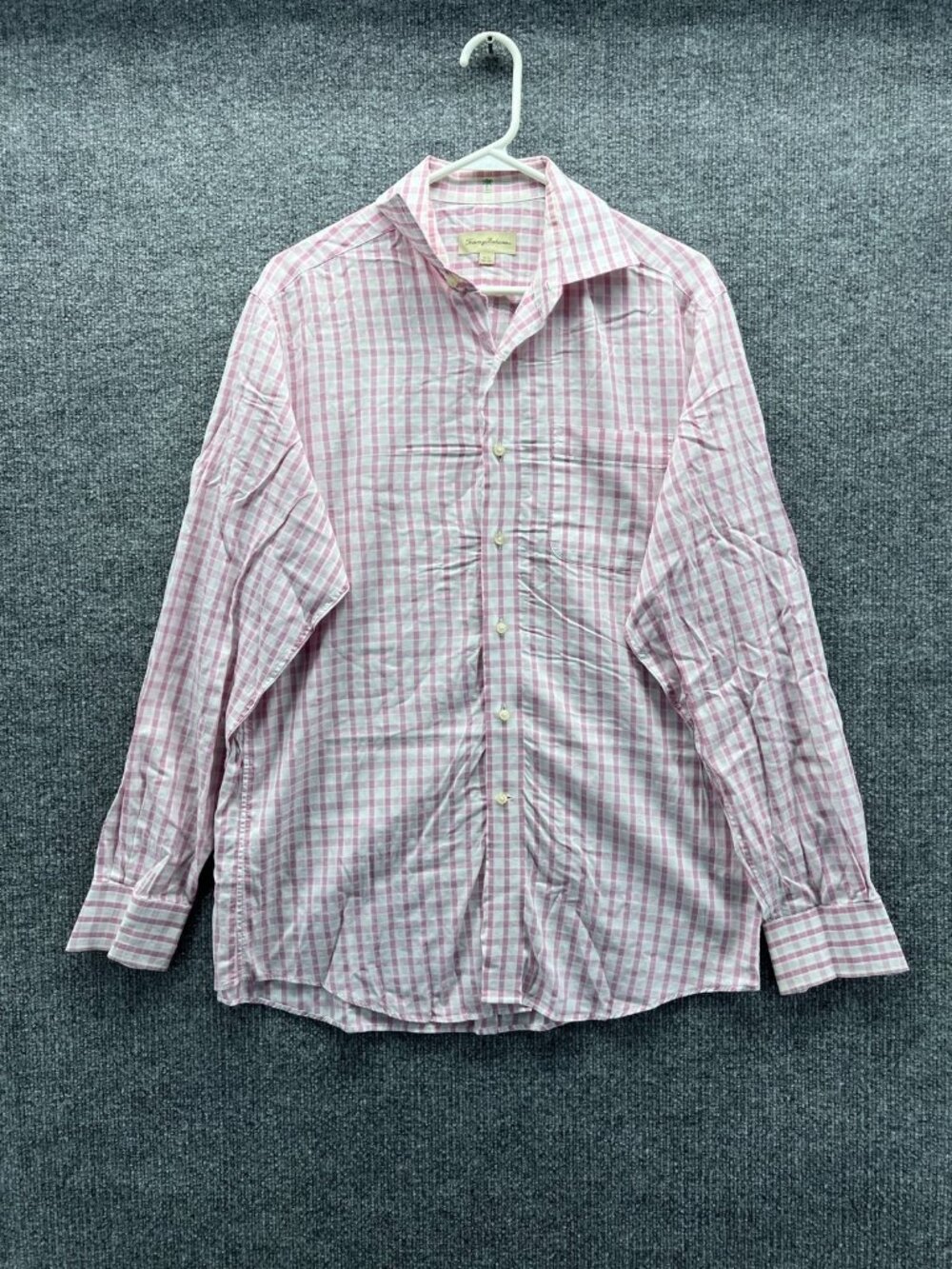 Tommy Bahama Dress Shirt Mens 15.5 34/35 Pink Gingham Regular Fit Long Sleeve
